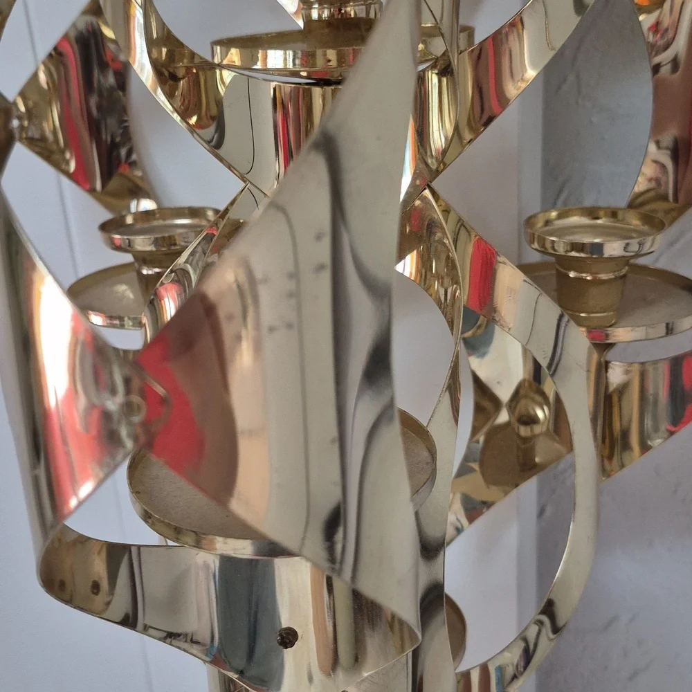 Large Vintage Mid Century Gold Brass Candle Holder Chandelier Mascot Regency